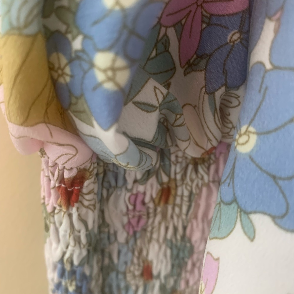 Womens V Neck Tie Front Long Sleeve Floral Blouse in Blue sz small - Picture 10 of 12